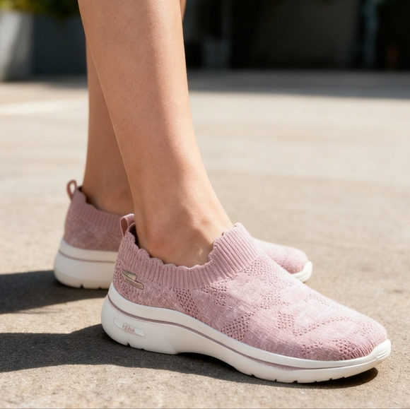 Skechers Shoes - Skechers Pink Knit Slip-On Sneakers Size 8.5 Lightweight Comfort Walking Shoes